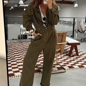 12th Tribe Hendrix Olive Straight Leg Jumpsuit Size S/MS/M